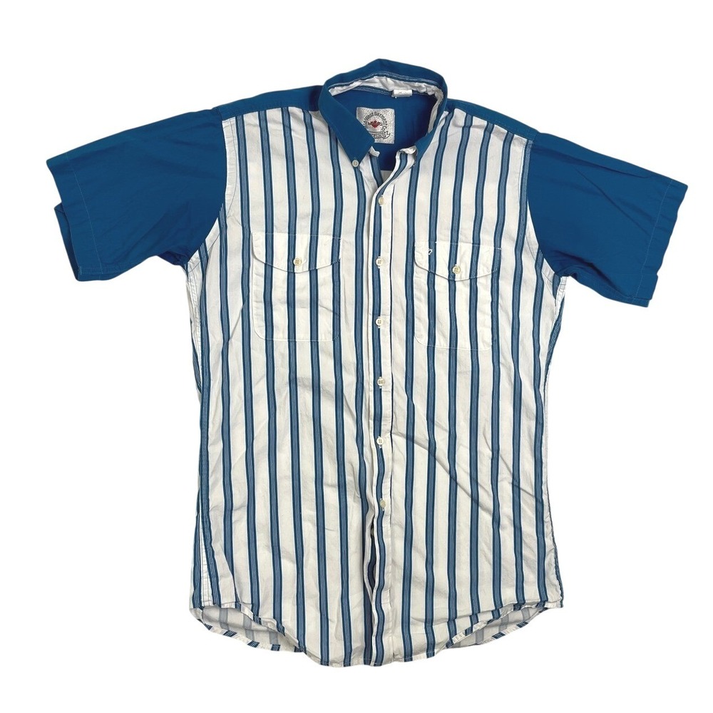 Midwest Garment Co Mens Short Sleeve Western Stripe Shirt Blue White Size 15.5